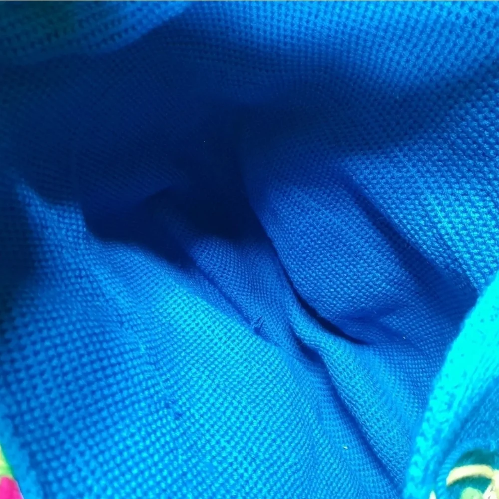 Wayuu Mochila Colombian Bag Turquoise‎ Large  Flap Cover Pompoms Authentic - Picture 5 of 8